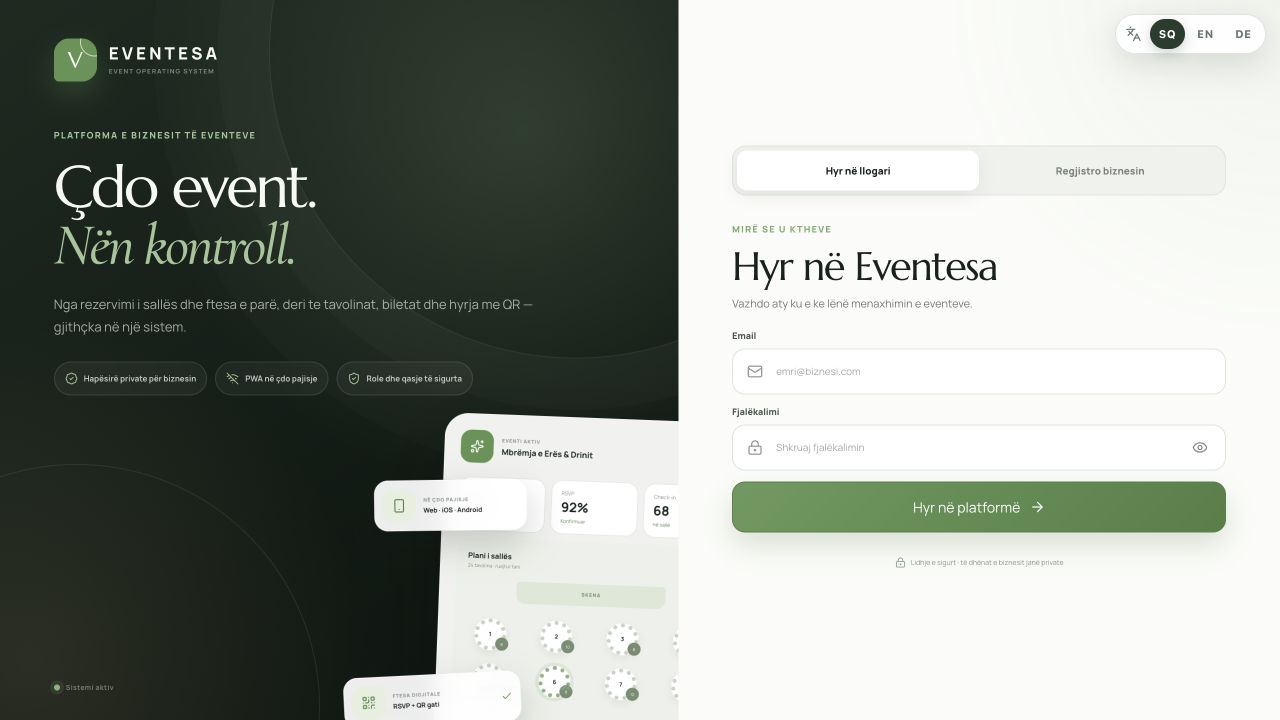 Eventesa product interface